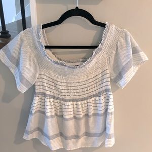 White and Blue off the shoulder top Size Small